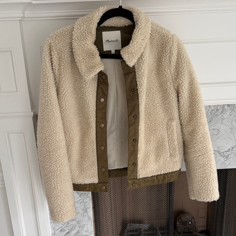 Madewell Sherpa Jacket with Olive Accents